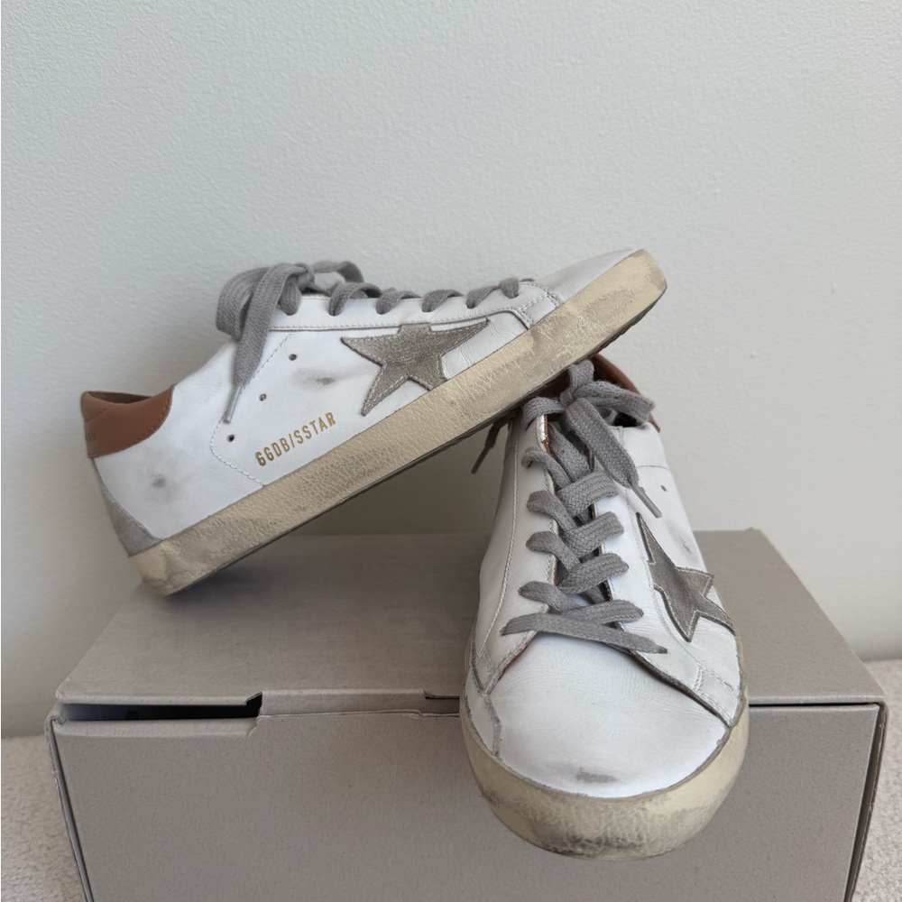 Golden Goose White and Gray Sneakers with Brown Accents